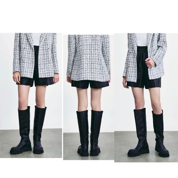 JOIE vegan leather elastic waist bermuda shorts caviar black BNWT - Picture 2 of 6